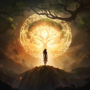 secret, discovery, way, self-knowledge, courage, myth, determination, search, story, mysticism, imagination, mystery, center, finding, spiritual, tree, life, woman, light, dimension, portal, change, tree of life